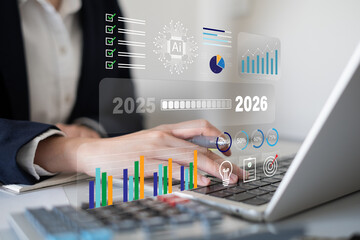 Businessman looking forward to 2026 business future vision growth trend success idea management new year challenge goal target development planning strategy marketing performance opportunity forecast