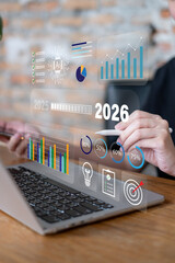 Businessman focus on 2026 business growth future success achievement goal setting planning strategy management to target future vision trend objective forward new year challenge forecast solution