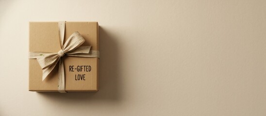 "Re-gifted love" concept with an eco-friendly gift box. Sustainable and conscious consumerism flat lay with copy space for text