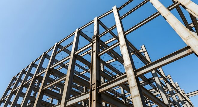 Modern urban architecture framework against clear blue sky for industrial design and construction projects