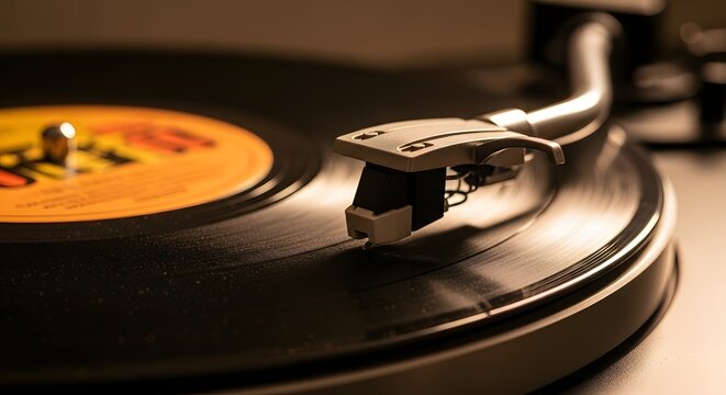 Vintage vinyl record player turntable capturing the essence of classic music listening experience