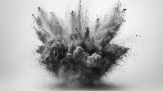 Exploding cloud of gray dust bursts outward in a dynamic, chaotic scene