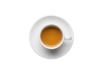 Rich espresso in a clean white cup and saucer offers a perfect morning boost for busy professionals.