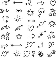 A set of hand drawn arrow icons, vector sketch symbols for web design and illustration