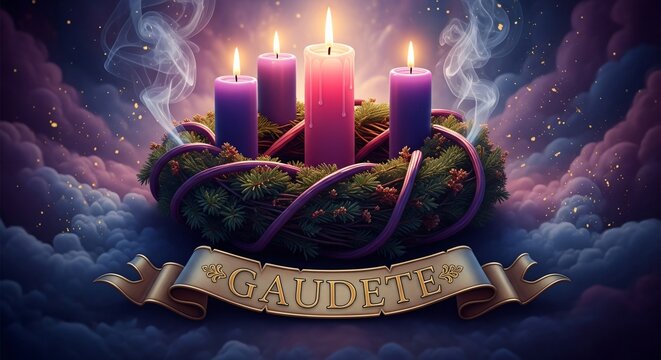 Gaudete Sunday Wreath of Candles Rejoicing Third Advent Celebration Christian Tradition Image