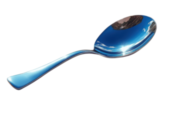 Chrome Spoon Reflection Sky Clouds and Landscape Reflected Reflective Silverware Culinary Arts