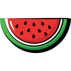 A Brightly Colored Slice of Watermelon with Black Seeds and Green Rind on a Transparent Background Perfect for Summer Themed Designs