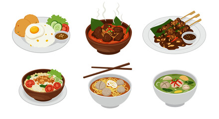 Collection of Delicious Indonesian Food Dishes.