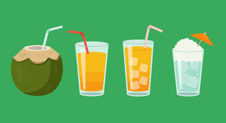Refreshing Summer Drinks Coconut Juice and Orange Juice.