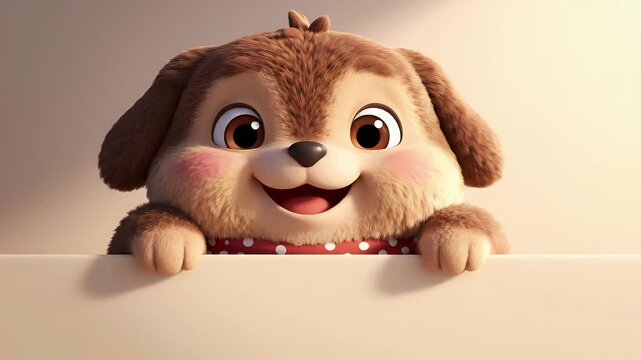 Cartoon Puppy with Brown Fur Smiling at Camera in Warm Light