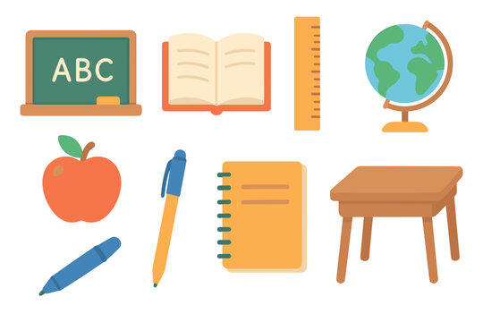 Educational tools for learning in a classroom setting. Set of 6 Christmas vector illustration