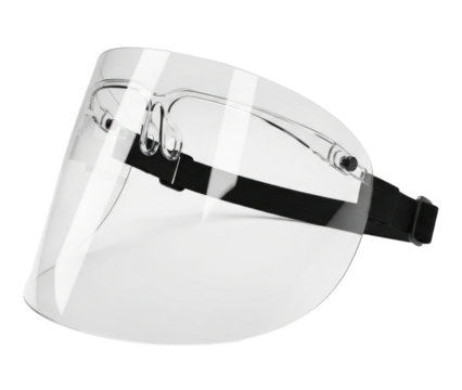 Clear face shield with adjustable strap transparent background cutout png