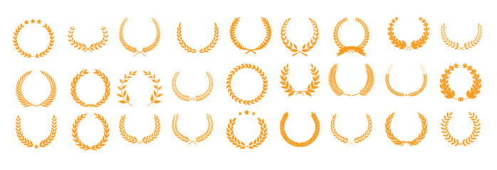 Large set of golden laurel wreaths of the winner award