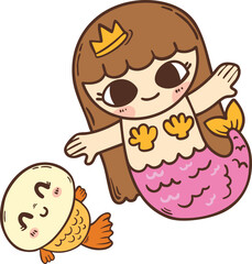 cute kid mermaid cartoon doodle hand drawn