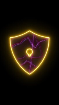 Glowing gold light energy background with shining securoty shild and abstract design.4k video concept