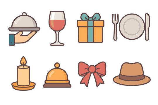 Festive celebration and dining accessories for special occasions. Set of 6 Christmas vector illustration