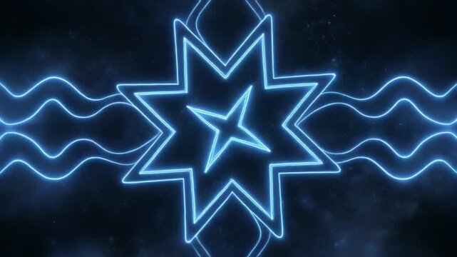 Blue neon waves flow in rhythmic motion, connecting star points to create the Aquarius symbol. Smooth looping animation, glowing energy lines with subtle particle mist