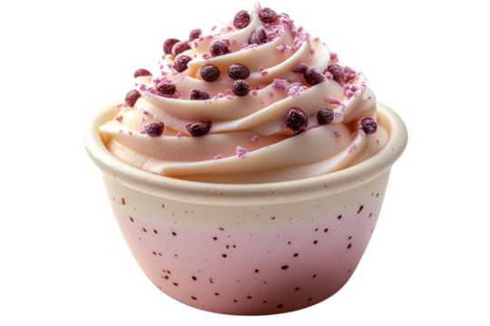 Creamy delight swirl berries dessert cup delicious treat tasty swirl cream topped studio shot