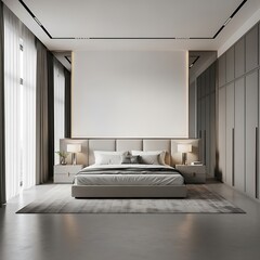 Minimalist Bedroom Interior Design with Neutral Tones and Modern Accents.