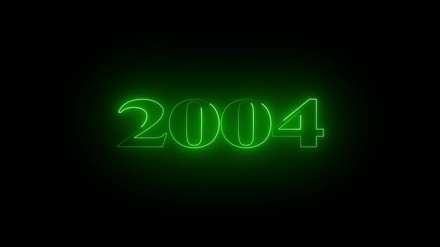 2004 neon line text. Abstract 2004 green  neon text animation ,For neon color Glowing neon number text background .Digital font against a black background with neon line looping animation 4k video