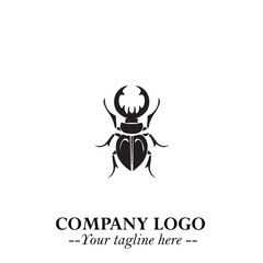 Beetle Logo Symbol in Black on the White Background with Simple Modern Insect Design