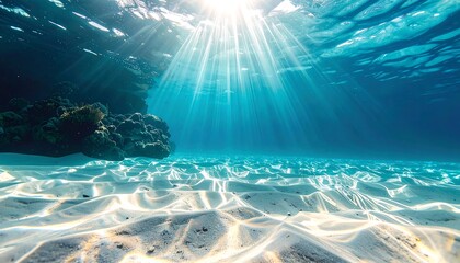Sunlight Filtering Through Clear Ocean Water onto Sandy Seabed.