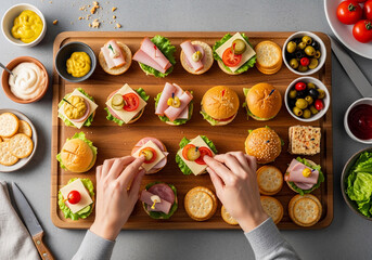 Easy entertaining food hacks and a quick recipe for preparing a beautiful platter of mini burgers, sliders, and crostini appetizers