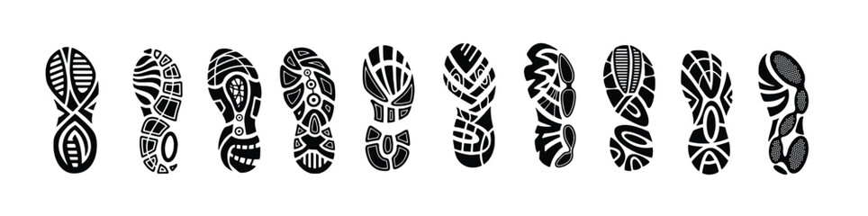  footprints human shoes silhouette isolated on white 
