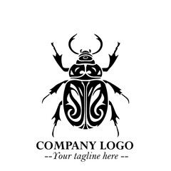 Beetle Logo Symbol in Black on the White Background with Simple Modern Insect Design