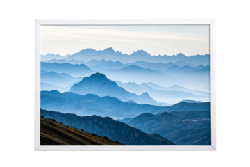Layered mountain range shrouded in atmospheric haze