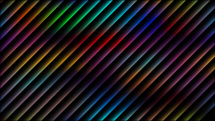 Diagonal abstract pattern of colorful neon lines on a dark background. Spectrum visualization.