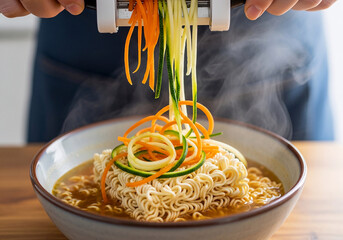 Upgrade your instant noodles with fresh zucchini and carrot spirals. A simple and healthy Quick Recipe that showcases brilliant Food Hacks for a better meal