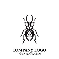 Beetle Logo Symbol in Black on the White Background with Simple Modern Insect Design