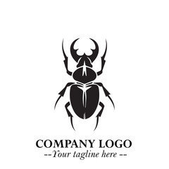 Beetle Logo Symbol in Black on the White Background with Simple Modern Insect Design