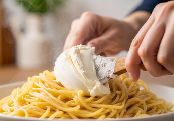 Creamy pasta perfection with this simple Food Hacks trick. A Quick Recipe for adding soft cheese to spaghetti for a delicious meal