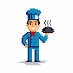 Pixel Art Chef Serving Hot Food