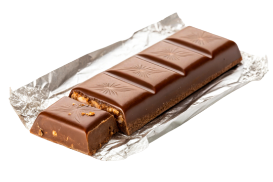 Milk Chocolate Bar with Nuts Unwrapped on Foil