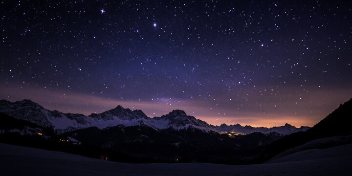 Starry night over snow-capped mountains - Powered by Adobe