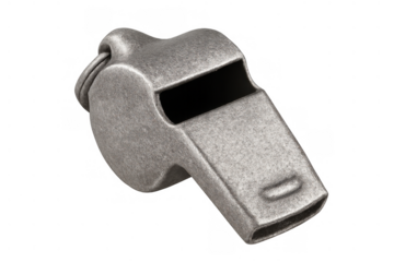 Metal referee whistle indicating a signal for sports events, a coach tool for training, and an alert sound device