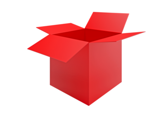 Open red Cardboard box, transparent background