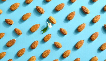 Almond Pattern on Blue Background with Flower Accent.