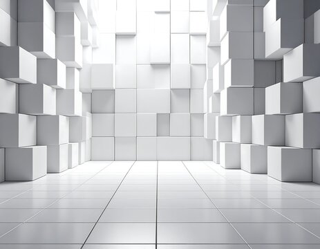 Modern abstract art with white cubic structures