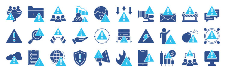 Warning icon set. Contains icons related to Alert, caution, danger, error, and more. Linear icon collection. Editable stroke, Vector illustration eps 10