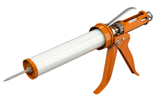 Orange Caulking Gun with White Tube and Metal Parts