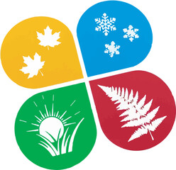 Four Seasons Icon Design Representing Weather Cycle Spring Summer Autumn Winter on White Background