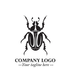 Beetle Logo Symbol in Black on the White Background with Simple Modern Insect Design