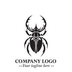 Beetle Logo Symbol in Black on the White Background with Simple Modern Insect Design