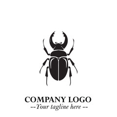 Beetle Logo Symbol in Black on the White Background with Simple Modern Insect Design