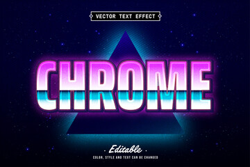 Chrome Retro Text Effect with Neon Glow and Futuristic Synthwave Style