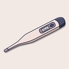 Digital Thermometer Line Art Illustration Showing Electronic Temperature Measuring Device for Health Monitoring Used by Doctors Nurses and Patients
